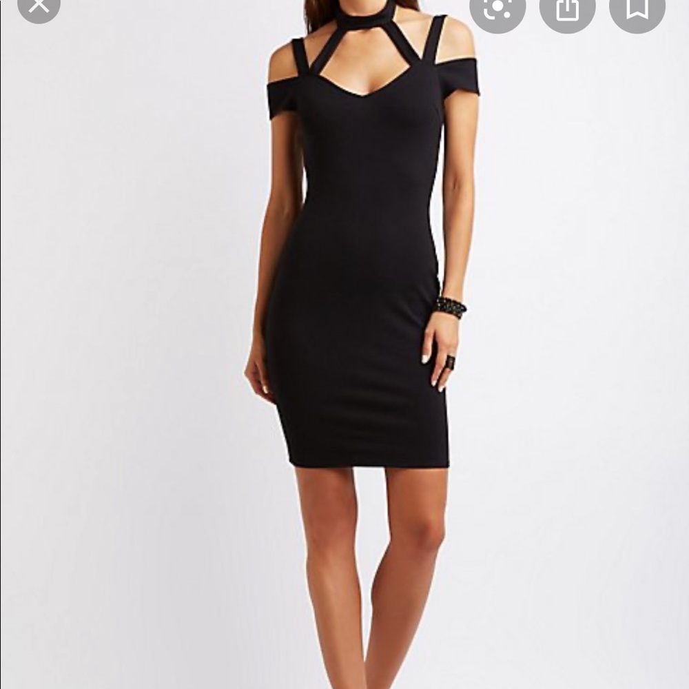 Black caged neck bodycon dress